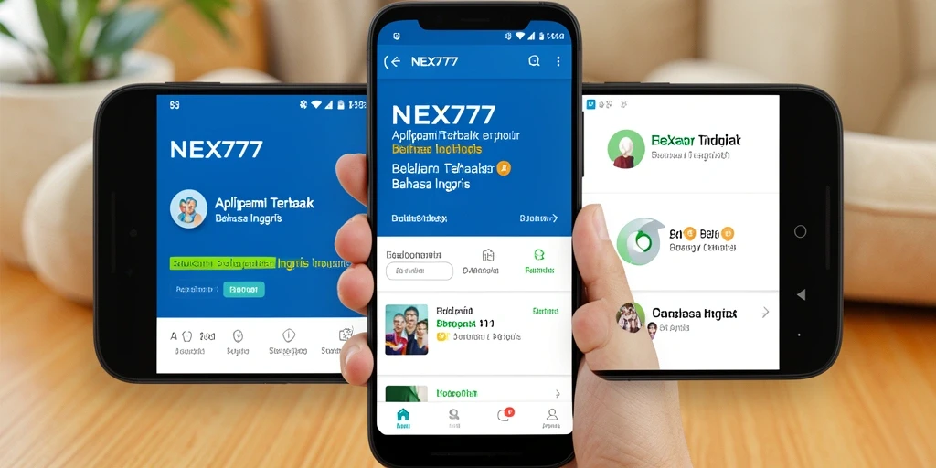 Antarmuka aplikasi NEX777 untuk belajar Bahasa Inggris yang interaktif dan menarik.