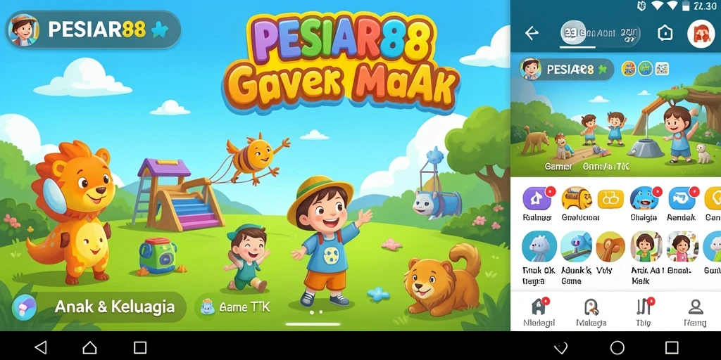 Tampilan antarmuka aplikasi PESIAR88 yang ceria dan ramah anak.