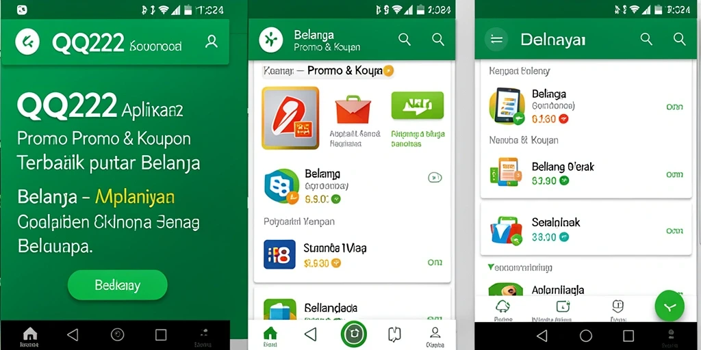 Antarmuka QQ222 dengan berbagai pilihan promo dan kupon belanja.