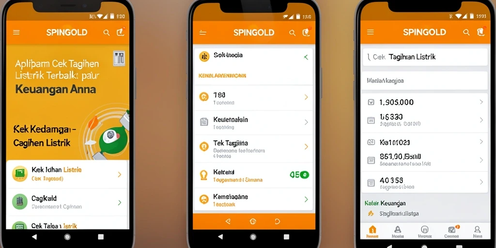 Antarmuka utama SPINGOLD untuk cek tagihan listrik dengan fitur pembayaran.